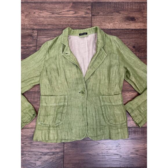 EILEEN FISHER 100% Linen Blazer Jacket Lime Green Women’s Medium Cottage - Picture 7 of 10